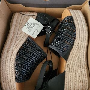 a.n.a Black Woven Wedge Sandals